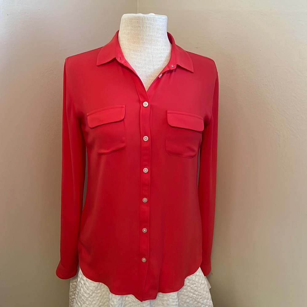 Ann Taylor Loft Coral Button Down Long Sleeve Blouse Size XS